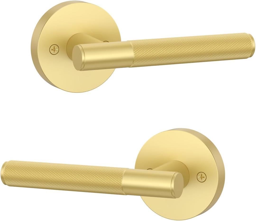 Asidrama 8 Pack Brushed Gold Dummy Door Handles, Non-Turning Decorative Door Lever with Door Knobs for Closet, French Double Doors, Pantry & Interior Push/Pull Use 07