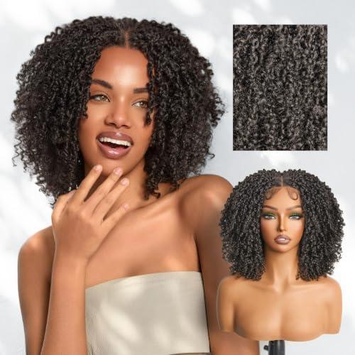 Frodio Curly Wig 11X4 Lace Frontal Wig Veralux Fiber 12'' Micro Twist Wigs 200% Density Closure HD Lace Dreadlock Wig Glueless Wigs Natural Black Ready to Go Wig for Women