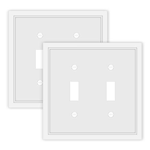 Double Toggle Light Switch Cover Plate White Classic Decorative Light Switch Plates Cover 2 Gang Wall Plate Switch Cover, 2 Pack