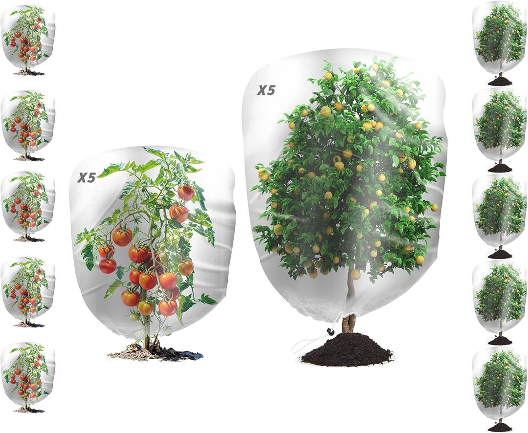 10Pcs Garden Netting Bags with Drawstring Plant Mesh Cover, 2 Size Netting Cover Garden Plant Barrier Netting Protection Bags for Tomato Vegetables Flower Tree Fruit, 2.30 x 3.3ft+3.3X 4.92ft