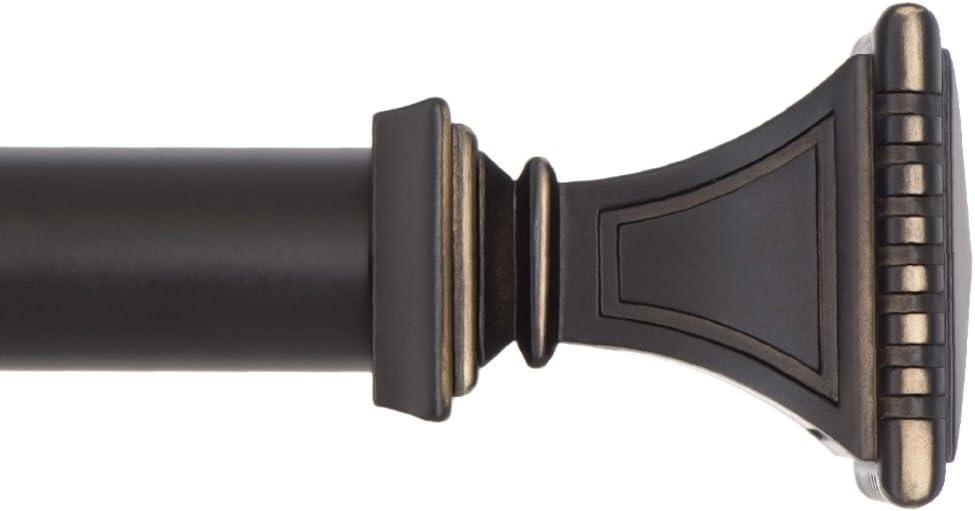 Ivilon Decorative Window Curtain Rod - Carved Square Finials, 1 1/8 in Rod, 48 to 86 in. Antique Black