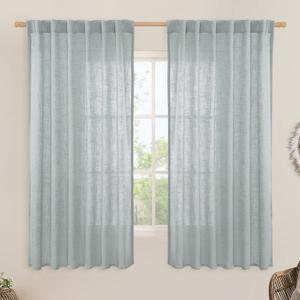 LAMIT Faux Linen Curtains 63 inches Long for Bedroom, Back Tab and Rod Pocket Linen Drapes Light Filtering Semi Sheer Curtains for Small Window/Farmhouse, 2 Panels (52 x 63 Inch, Greyish Blue) LAMIT Faux Linen Curtains 63 inches Long for Bedroom, Back Tab and Rod Pocket Linen Drapes Light Filtering Semi Sheer Curtains for Small Window/Farmhouse, 2 Panels (52 x 63 Inch, Greyish Blue)