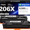206X Black Toner Cartridge 2-Pack with chip High Yield Replacement for HP 206X W2110X 206A W2110A Compatible for HP Color LaserJet Pro MFP M283cdw M283fdn M283fdw M282nw M255dw M255nw M283 Printer Ink