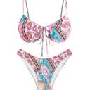 ZAFUL Women High Cut Bikini Sets String Sexy Swimsuit Two Piece Underwire Bathing Suit Brazilian Cheeky Cut Out Cute Swimwear Pink S