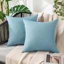 MIULEE Pack of 2 Decorative Outdoor Solid Waterproof Throw Pillow Covers Faux Linen Garden Farmhouse Coastal Cushion Cases for Summer Patio Tent Balcony Couch Sofa 18x18 Inch Blue Gray