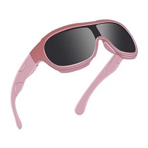 XIYANGYANG Kids Sports Sunglasses, UV Protection, Ages 4-10, Gray-Blue Frame, Pink