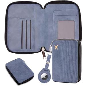 Cnycmy Passport Holder with Airtag,Passport-Wallet-Holder for Women, RFID Passport Holder with Slot Waterproof, PU Leather Travel Passport Case (Blue3)
