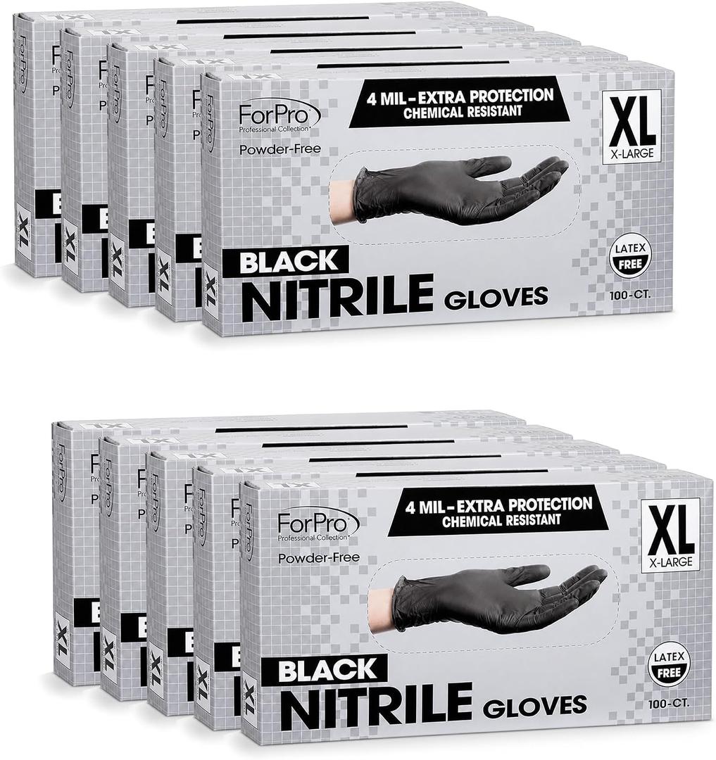 ForPro Disposable Nitrile Gloves, Chemical Resistant, Powder-Free, Latex-Free, Non-Sterile, Food Safe, 4 Mil
