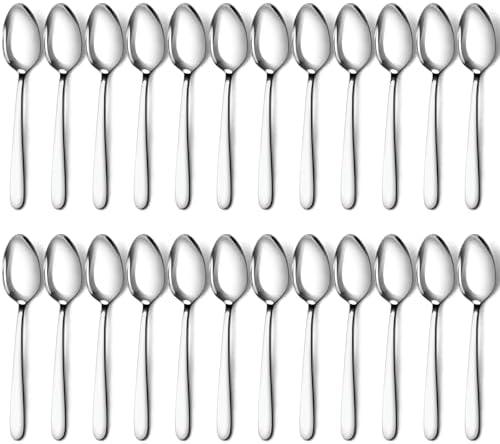 Flatware 24 -Pcs Dinner Spoons, 7.4 inch Spoons Silverware, Stainless Steel Spoons Set, Silver Spoons, Silverware Spoons Use for Home, Kitchen, Restaurant,Dishwasher Safe, Mirror Polished