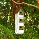 Glitzhome Bird Houses for Outside, Blue Bird Houses for Outdoors,18" H Distressed Outdoor Garden Wooden Birdhouse Decorative Hanging Bird House with Shutter Texture for Hummingbird,Sparrow,Wren Finch