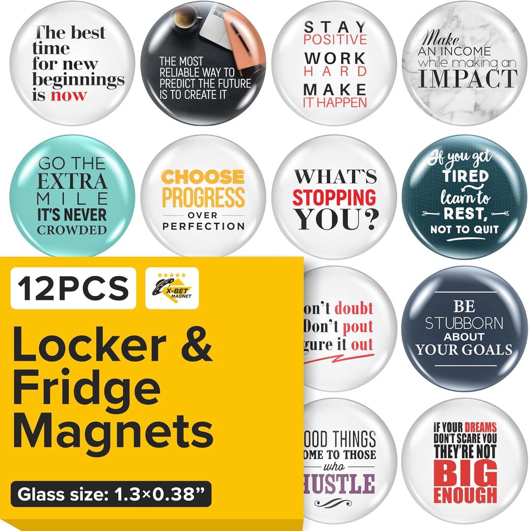 2 x Super Cute Fridge & Locker Magnets  12 Glass Magnets with Vibrant Colors  Strong Hold for Photos, Notes, Recipes  Aesthetic Refrigerator Decoration - Perfect for School & College Locker (Medium, Business)