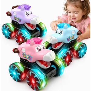 3 Pack Unicorn Monster Trucks Toy Cars For Toddlers 1-3, Press And Go Light Up Cars with LED Wheels & Chomping Mouth, Truck Toys For Kids Girls Boys, Car Toys for 1 2 3 4 Year Old Girl Birthday Gifts