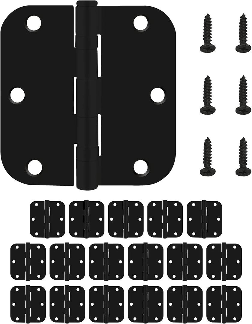 Nuk3y Residential 3 1/2" x 3 1/2" Ball Bearing Door Hinge 5/8 Radius (18 Pack, Matte Black)