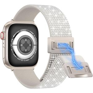 LETOID Stretchy Band Design for Apple Watch 38mm 40mm 41mm 42mm 44mm 45mm 49mm, Magnetic Elastic Nylon Strap Women Replacement Sport Solo Loop Wristband for iWatch Series Ultra 9 8 7 6 5 4 3 2 1 SE Magnetic Starlight 