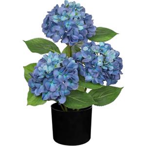 Hollyone Blue Hydrangea Artificial Flowers in Pot Large Silk Three-Head Hydrangeas Flowers Fake Flowers Arrangements for Indoor Home Office Kitchen Table Centerpieces Wedding Decorations