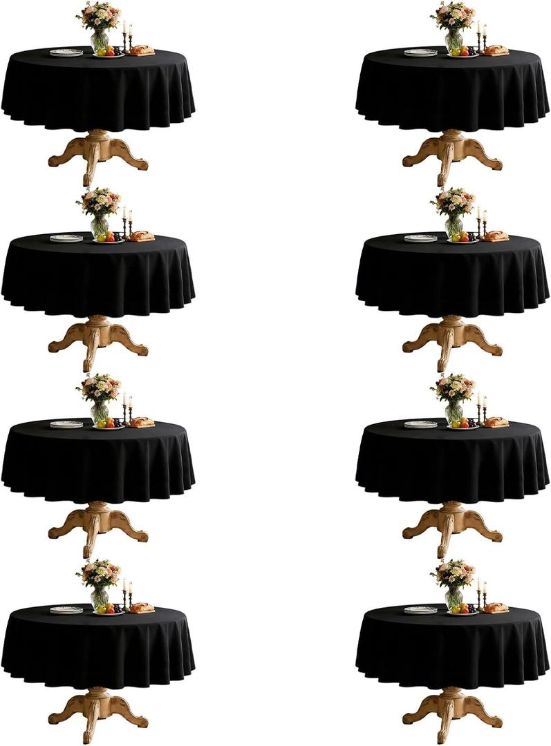 8 Pack Black Round Tablecloth 60 Inch Round Table Cloth Fits 20-48 Inch Tables, Wrinkle Resistant and Washable Polyester Fabric Table Cloth Round Table Cover for Dining Wedding Banquet Party