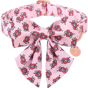 Mothers Dog Collar with Bow Tie, Cute Cotton Girl Dog Collar, Adorable Pink Bowtie Collars for Puppy Girl Dogs or Cat, Female Dogs Collars with Metal Buckle, S