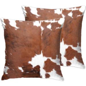 Velvet Throw Pillow Covers, Soft Vintage Couch Pillow Cover, Cow Hide Cowhide Print Farm Animal Fur Square Accent Cushion Cover for Farmhouse Living Room Decor, 18x18, Brown White, Pack Of 2