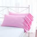 2-Pack Pink Pillow Cases Shams Covers with Long Ruffles Mermaid Fishtail Pure Cotton King Size 20"X36" Boudoir