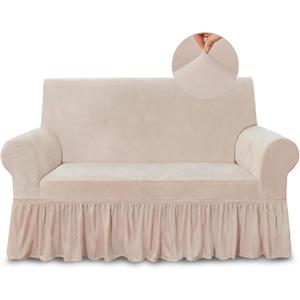 NICEEC Loveseat Cover Super Soft 1-Piece Slipcover for Loveseats Stretch Universal Spandex Couch Covers for Living Room Easy Fit Washable Furniture Sofa Protector with Skirt (Medium, Balletpink)