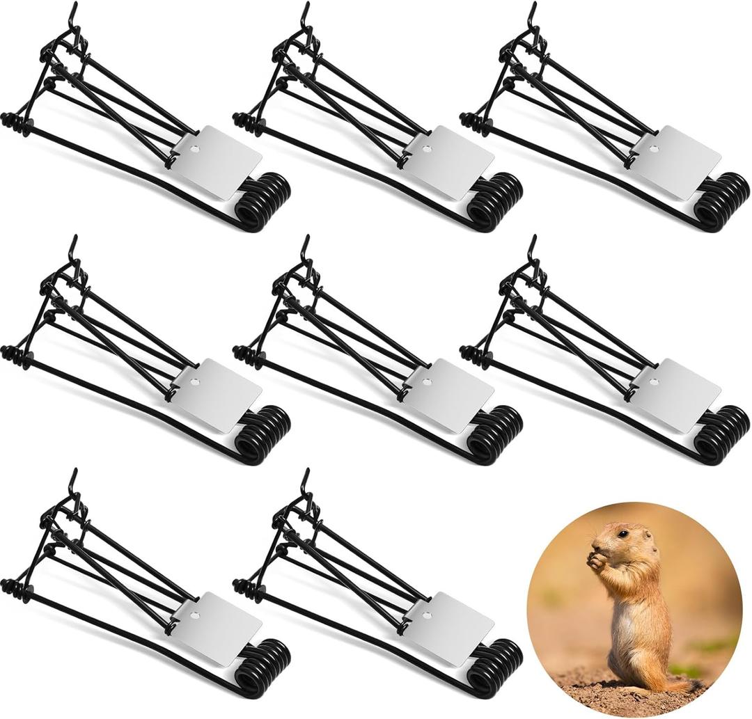 Qualirey 8 Pcs Outdoor Gopher Trap Easy Set Mole Trap Weather Resistant Gopher Killer Vole Killer for Lawn Garden Farm (Black)