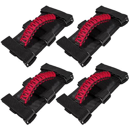 Roll Bar Grab Handles Grip Handle for Jeep Wrangler JK JKU JL JLU TJ YJ Sports Sahara Freedom Rubicon Unlimited Gladiator JT 1955-2023 UTV ATV Premium 550 Paracord Interior Accessories (Red), 2 Pieces