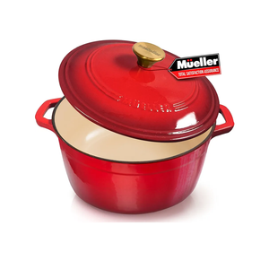 Mueller 6 Qt Enameled Cast Iron Dutch Oven, Heavy-Duty Casserole Dish and Braiser Pan with Lid and Stainless Knob, Safe for All Cooktops