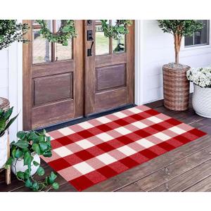 Red Hallway Runner Rugs:2x4 Ft Christmas Machine Washable Pliad Rugs for Kitchen, Small Checkered Carpet for Bedroom Living Room, Soft Non-Slip Rugs for Laundry Girls Nursery Bathroom Home Entry Decor