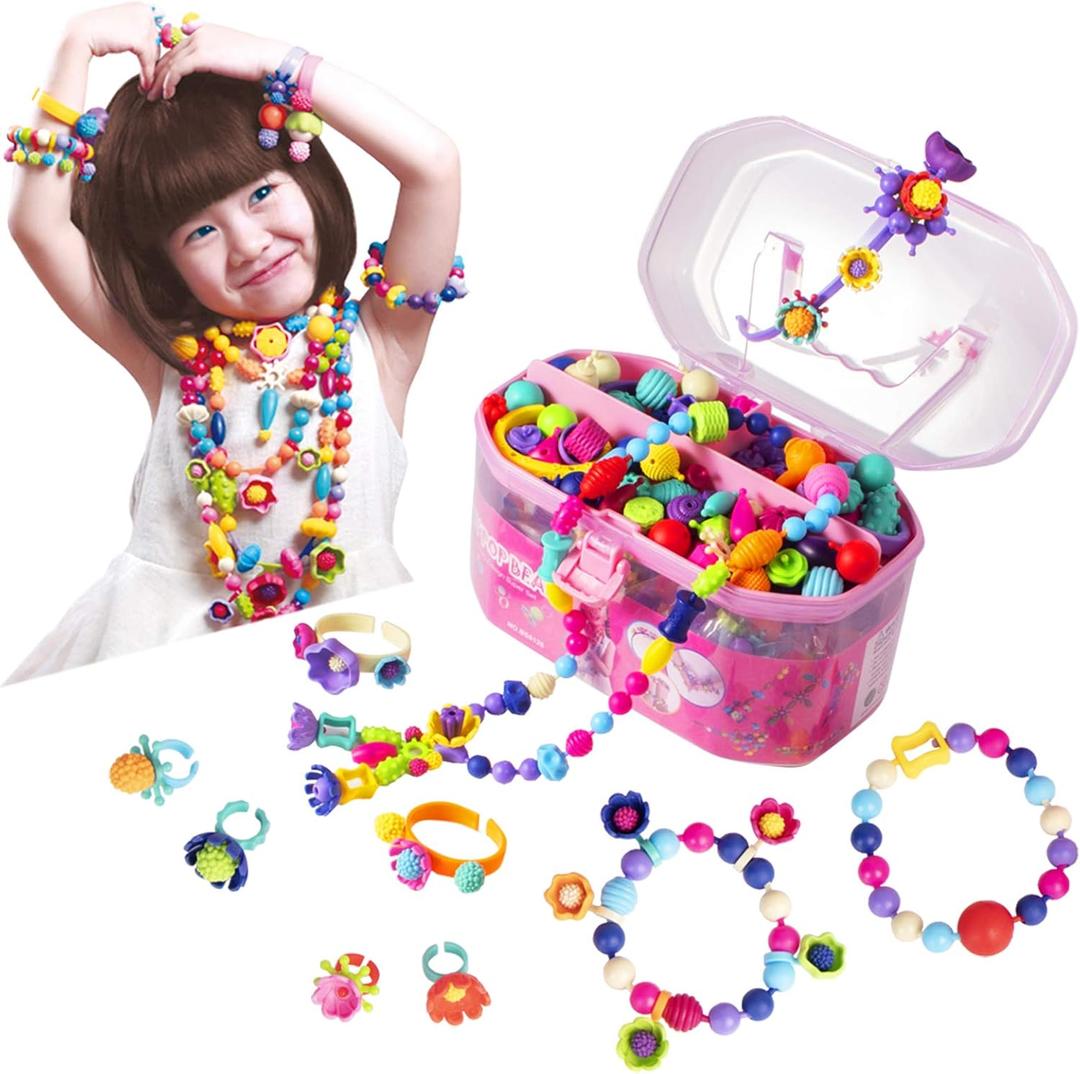 BIRANCO. Pop Beads, Jewelry Making Kit - Arts and Crafts for Girls 3-7 Years Old, Snap Beads Toys - Necklace, Bracelet, Ring Creative DIY Set - 520 pcs (classic)