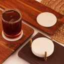 Queenza Marble Coasters for Drinks, Natural Stone Coasters Set for Coffee Table, Bar, Dining & Home Decor, Set of 6 Sleek 3.5-Inch, 5 mm Thick Tiles with Metal Holder, Polished from Both Sides