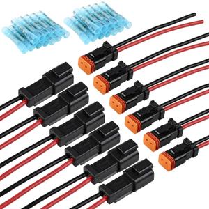 JRready 2 Pin Deutsch Connector Kit - 2 Wire DT Pigtail Black - 6 Sets ST9020 Car Waterproof IP67 Connectors with 24pcs Butt, 14AWG (UL1015) Thicker Wire Harness