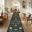 Collive Boho Spring Floral Rugs Runners for Hallway, 2.6 x 10 Washable Long Kitchen Runner Rug Non Slip, Black Vintage Bath Mats Soft Low Pile Entryway Carpets for Indoor Entrance, Laundry, Bedroom