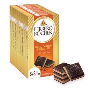 Ferrero Rocher Premium Chocolate Bars, 8 Pack, Dark Chocolate Hazelnut and Crunchy Salted Caramel, Individually Wrapped, 3.1 oz Each (EXP 05/11/26)