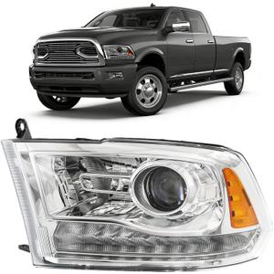 Driver Side Halogen Headlight Assembly Compatible With Dodge Ram 1500 2500 3500 2013-2018 Left Driver Side Headlamp assembly Chrome Trim w/Bulbs Replaces # 68093217AD (Left)