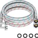 Stainless Steel Washing Machine Hoses With 90 Degree 8FT Elbow Universal Fit to All Hot and Cold Water Supply for Washing Machines (2 Pack) -5 Years Quality Assurance