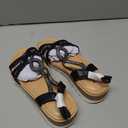 Saidoteto Women's Wide Flat Sandals, Casual Open Toe Strappy Slip-on Summer Dressy Platform Sandals with Sparkling Rhinestones, Size 6, Black