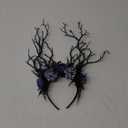 MOSTORY Handmade Black Branch Headband Gothic Woodland Antler Headpiece Fairy Forest Flower Crown for Women Girls Renaissance Halloween Elf Cosplay Party Photo Prop Blue