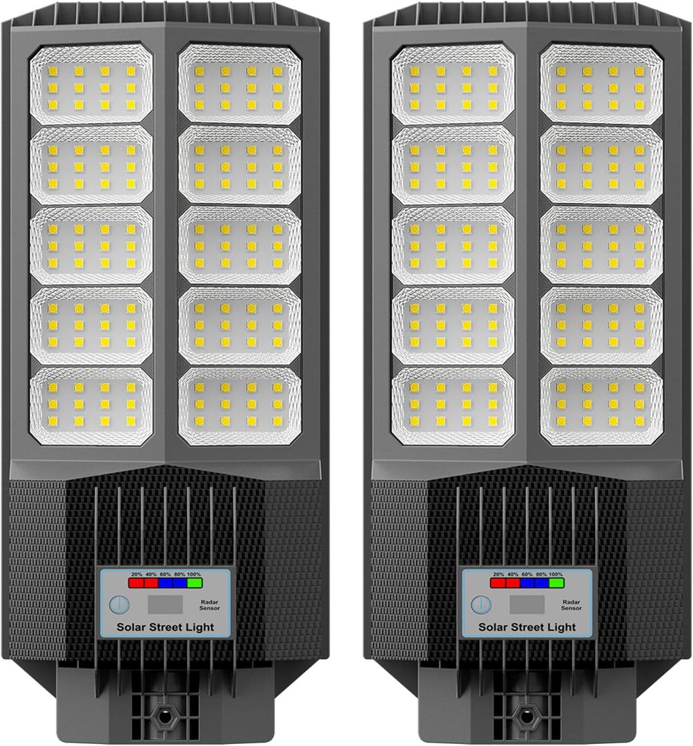Solar Street Light, Dusk-to-Dawn Waterproof LED Solar Street Lights Outdoor with Pole Mount,9000W IP67,7000K, High Lumen Outdoor Lighting for Driveway, Farm, Street & Parking