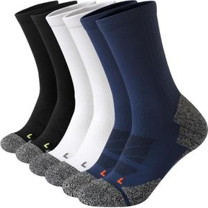Wildarms Athletic Running Socks Cushion Padded Moisture Wicking Crew (10-13, Black+ Gray+ Dark Blue)