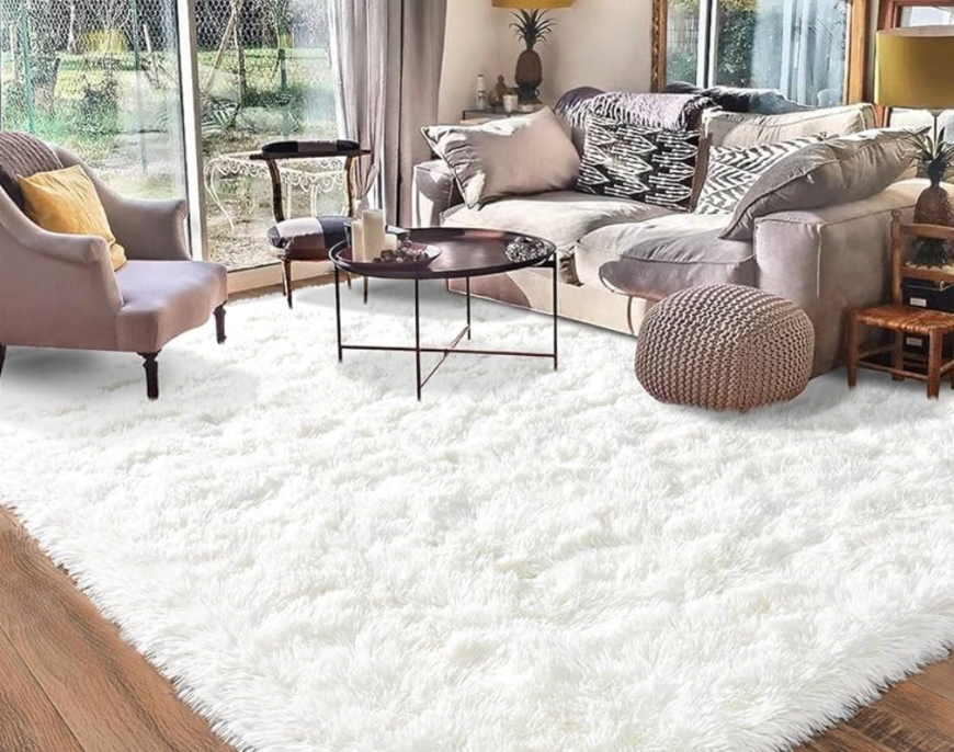 Rezutan Large 8x10 Area Rug for Living Room,White Soft Shag Rugs for Bedroom, NonSlip Ultra Fluffy Rug,Modern Plush Carpet for Girls Boys Kids Room Dorm, Fuzzy Rug for Home Decor Aesthetic