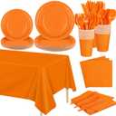 Kochorie 169 Pieces Orange Party Supplies Disposable Dinnerware Set Include Plates and Cups Napkins Plastic Forks Knives Spoons Tablecloth for Wedding Birthday Party Decorations, Serve 24 Guests