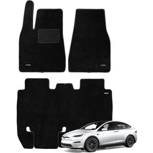 WENNEBIRD Superior Carpet Floor Mats for 2021-2026 Tesla Model X 5 Seats (Not for 6 Seats & 7 Seats & Chrome Rails), 0.6-Inch Ultra-Thick, Noise-Reducing, All-Weather Waterproof Anti-Slip 3-Pc Set