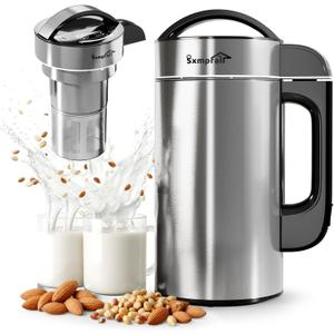 304 Stainless Steel Almond Milk Maker Machine (Built-in Filter) 50oz 6-7 Cups Per Batch, 8-IN-1 Cooking Blender Make Plant Based Nut Milk, Soy Oat Milk, Soup & Juice, Automatic Cleaning (Silvery)