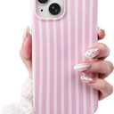 Compatible with iPhone 13/14 Case,Cute Aesthetic Striped Pattern Cover for Women Girls,Soft TPU Shockproof Protective Stylish Kawaii Case for iPhone 13/14 6.1",Pink