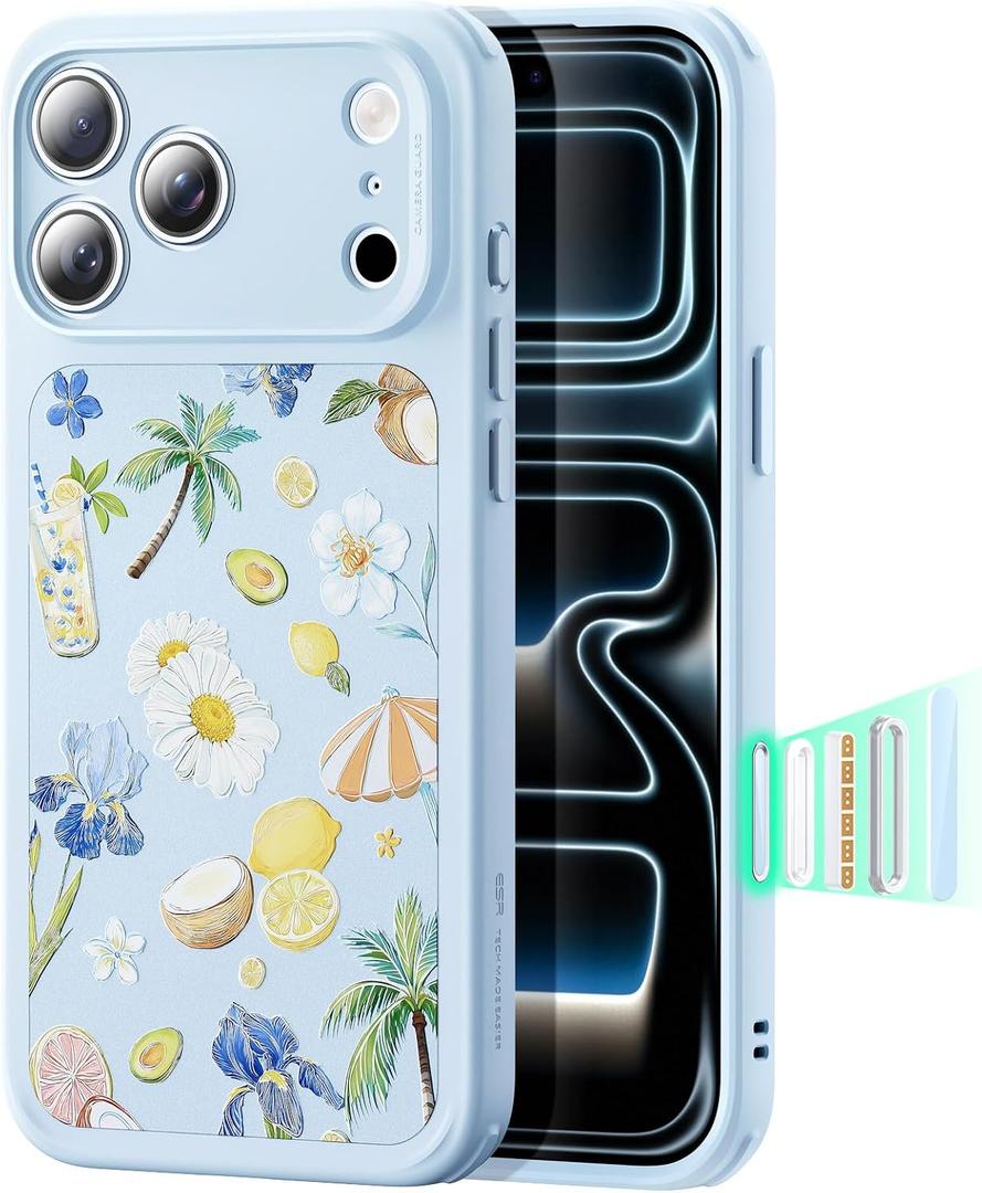 ESR for iPhone 17 Pro Case, Camera Control Cover, Compatible with MagSafe, Shockproof Military-Grade Protection, Magnetic Case for iPhone 17 Pro, Classic Hybrid, Tropical Paradise, Light Blue