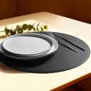 Round Vinyl Black Placemats Set of 6, Faux Leather Waterproof Wipeable Heat Resistant Place Mats, Washable Table Mats for Halloween, Thanksgiving & Christmas Dinner(Black), 15''X15''