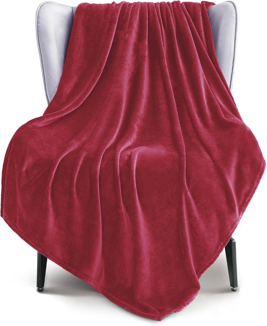 Exclusivo Mezcla Extra Large Fleece Throw Blanket for Couch, Sofa, 300GSM Super Soft and Warm Blankets, Deep Red Throw All Season Use, Cozy, Plush, Lightweight, 50x70 Inches