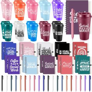 Honeydak 60 Pcs Social Worker Appreciation Gifts Set Inspirational Thank You Gift Bulk Include 16 oz Plastic Tumbler Cups with Lid Notebooks Pens for Graduation Volunteer Teachers Coworkers(Lovely)