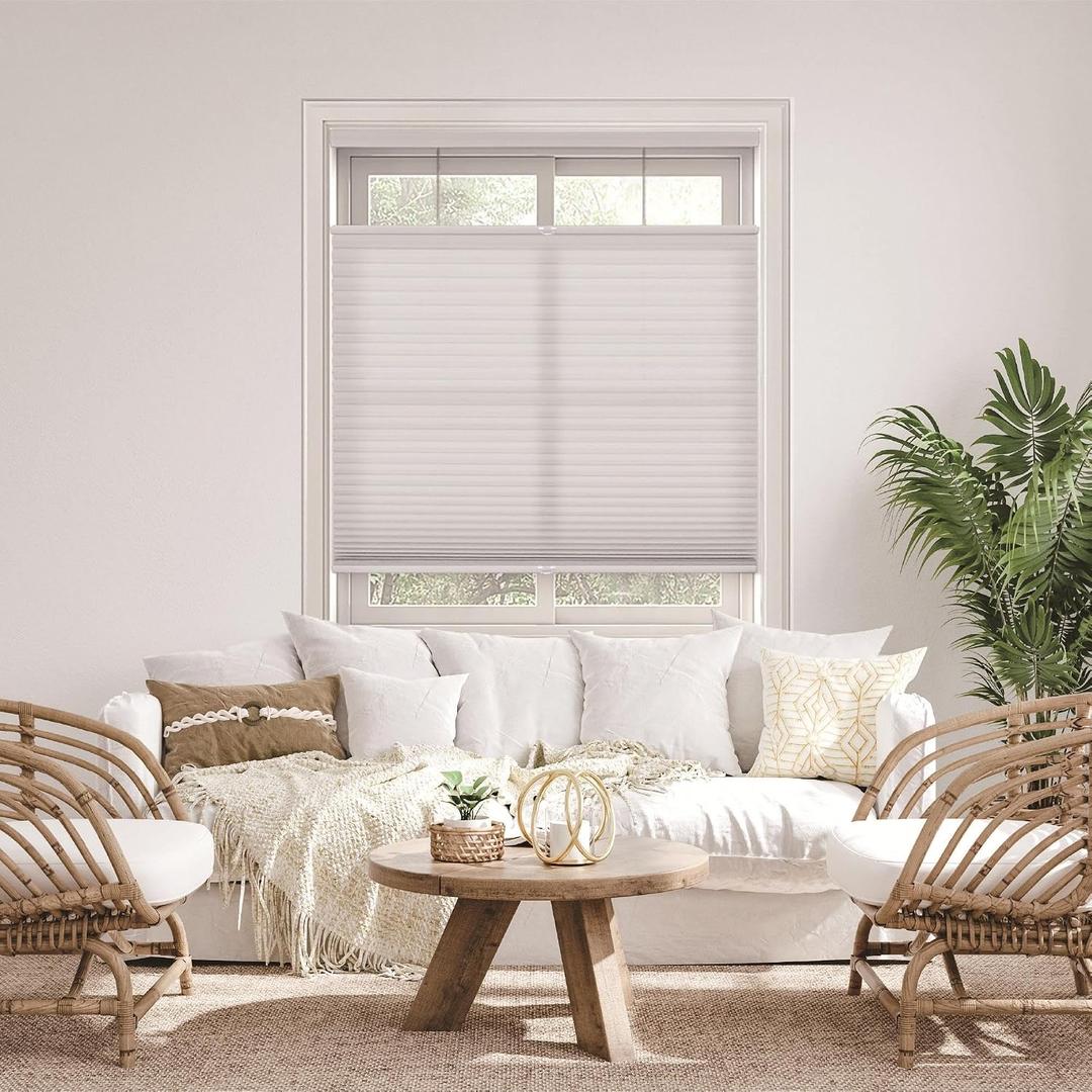 DEZ FURNISHINGS Cordless 1.5" Light Filtering Top Down Bottom Up Cellular Shade, 18" W x 48" H, Gray Cloud