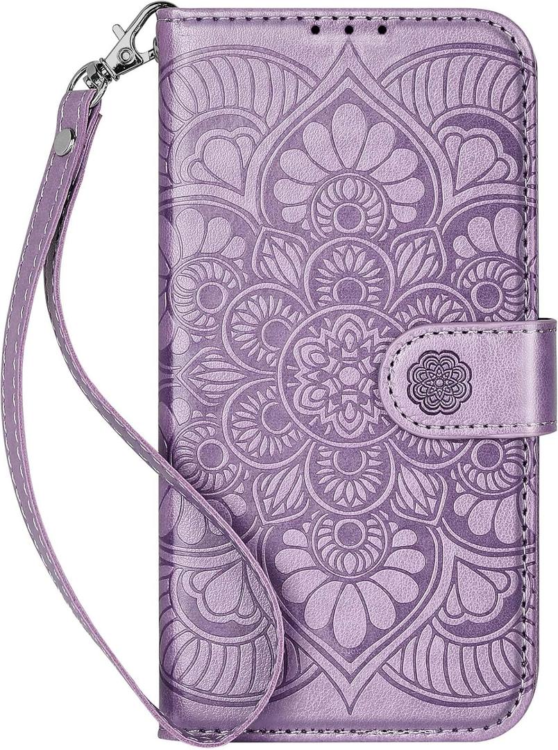 Wallet Case for iPhone 13 Pro,[RFID Blocking] 3 Card Holder with Credit Card Slot Magnetic Protective Flip Leather Cover for iPhone 13 Pro (Purple)